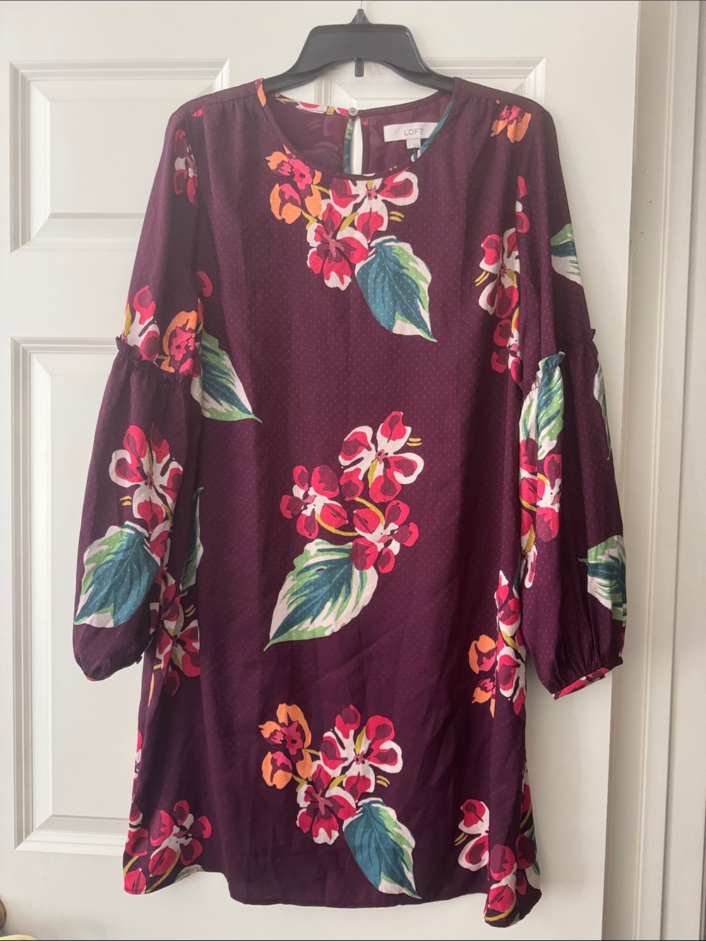 NWT LOFT Plum Floral Long-Sleeve Dress size M